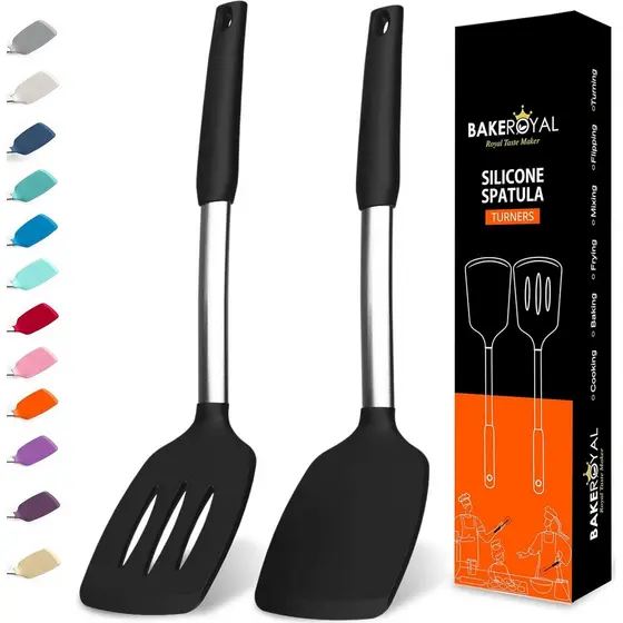 Conjunto de Espátulas de Silicone BakeRoyal - Espátulas de Silicone Resistentes ao Calor 600 ° F - Espátula com fenda e