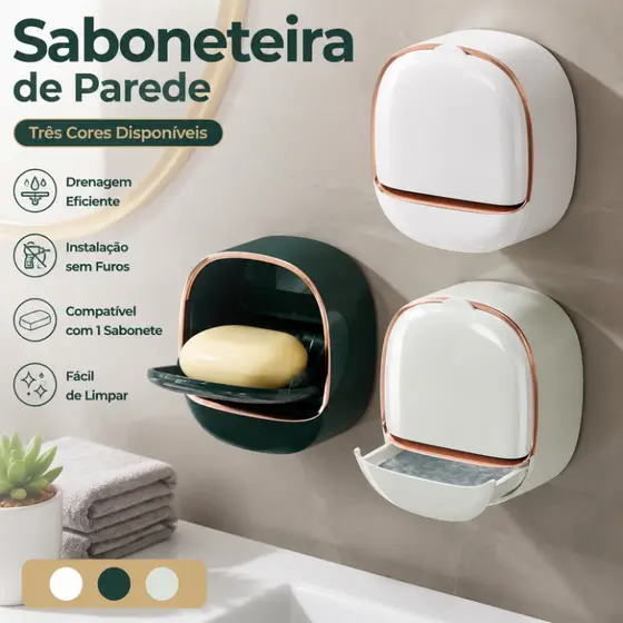Saboneteira De Parede Com Bandeja E Dreno Autoadesiva Porta Sabonete Sem Furos Para Banheiro