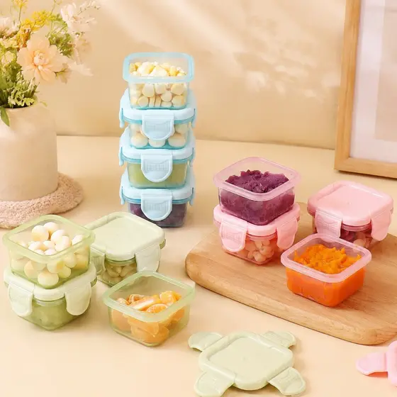 Kit c/8 Mini Potes para Congelar Papinha c/ Tampa Hermética Porta Leita em pó Frutas para Bebe adultos