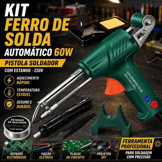 Kit De Ferro De Solda Automático 60W 220V Pistola Com Ferramenta De Reparo De Estanho