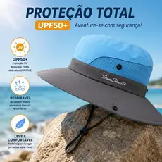 Chapéu de Pescador  Masculino Feminino Proteção UV 50+ Respirável Dobrável para Praia Pesca Trilha Camping Tactel