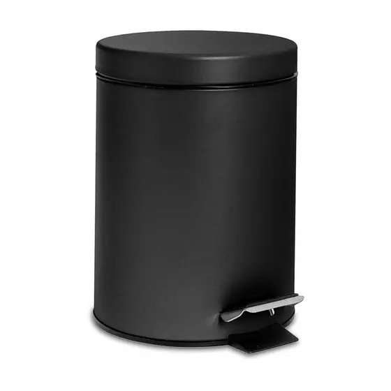 Lixeira de Banheiro Harbour Housewares 3L - Preto Fosco - Lixeira Redonda de Aço Inoxidável com Pedal, Compacta para Coz