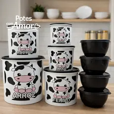 Kit organizador de cozinha com 9 potes de plástico decorado