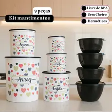 Kit de potes para mantimentos com 9 peças decoradas para cozinha