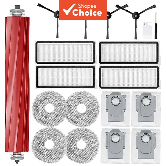 Escova Principal, Filtro, Moppa, Escova Lateral, Saco de Pó de Reposição Compatível com Roborock Qrevo MaxV / Qrevo S /
