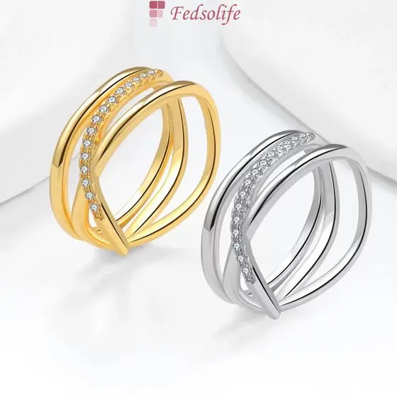 [Anel Fedsolife] Diamante banhado a ouro ins enrolamento geométrico moda feminina de dedo indicad