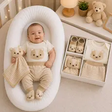 Presente Bebê Raposa Naninha Pantufa 3D Body Algodão Calça Mijão Bege Neutro Recém Nascido P