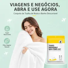 Conjunto Toalha de Banho e Rosto Descartável Viagem Fibra Vegetal Super Absorvente