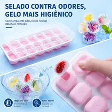 Forma de Gelo com Fundo de Silicone Desenforma Fácil com Tampa 12 Cavidades