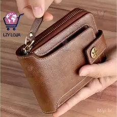 Carteira Masculina Tripla De Grande Capacidade Com Zíper