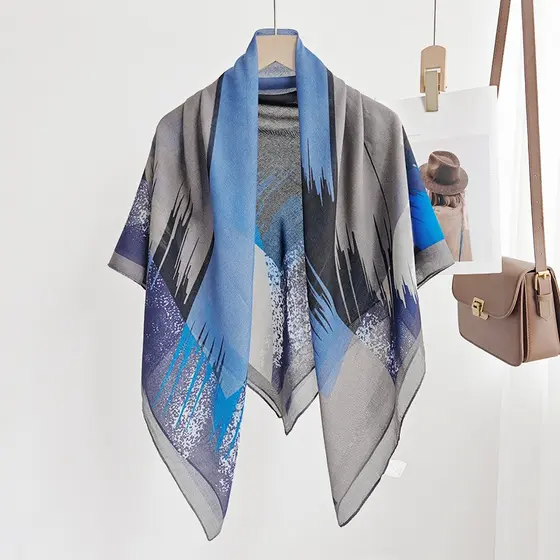 Lenço Retangular Feminino Novo Design De Moda Imitado Seda Algodão Retalhos Cores Quadrado 110cm Fino Hijab