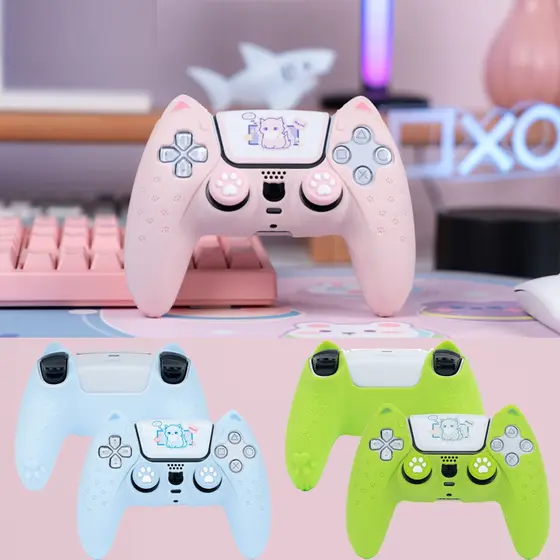 Cat paw Pink Love Silicone Soft Skin Cover Protective Case For Sony Playstation Dualsense 5 PS5 Controller Thumb Stick G