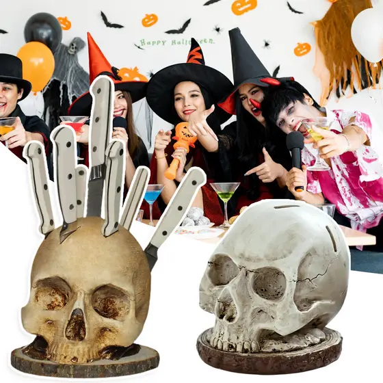 Bluehome_suporte Em Forma De Caveira Com Textura De Osso , Decoração De Cozinha De Terror Escuro Para Halloween , Estilo