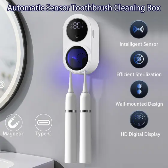 Sensor Automático Caixa De Limpeza De Escova De Dentes Suporte Estável Profunda Limpador Para Família acebnbr