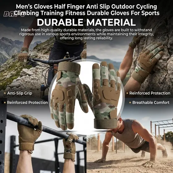 Luvas Masculinas Meio Dedo Antiderrapante Ciclismo Ao Ar Livre Treinamento De Escalada Fitness Duráveis Para Esportes