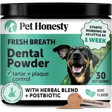 Pó Dental Refrescante para Cães - Remove Placa e Tártaro dos Dentes - Suplemento Alimentar com Algas Marinhas, HMP + Pós