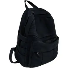 Mochila de Lona Preta para Mulheres e Homens, Estilo Retrô, Mochila Básica para Estudantes do Ensino Médio/Universitário