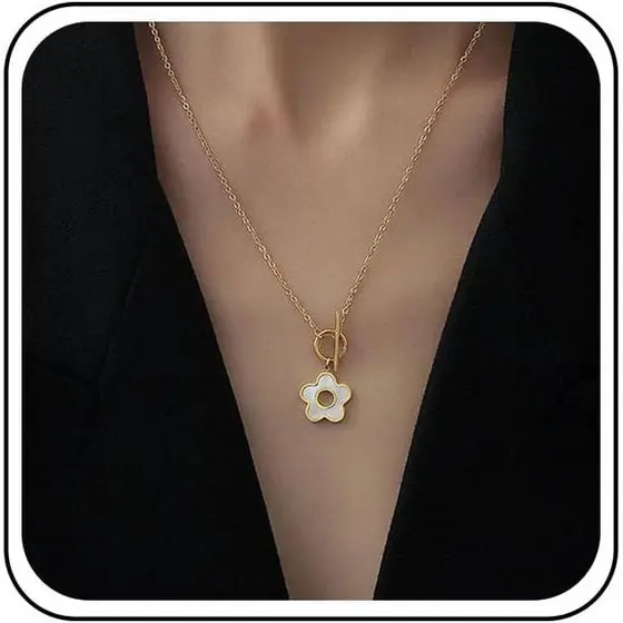 Colar Choker Boho com Flor Margarida, Colar com Fecho de Barra Dourada, Colar Vintage com Pingente de Flor para Mulheres