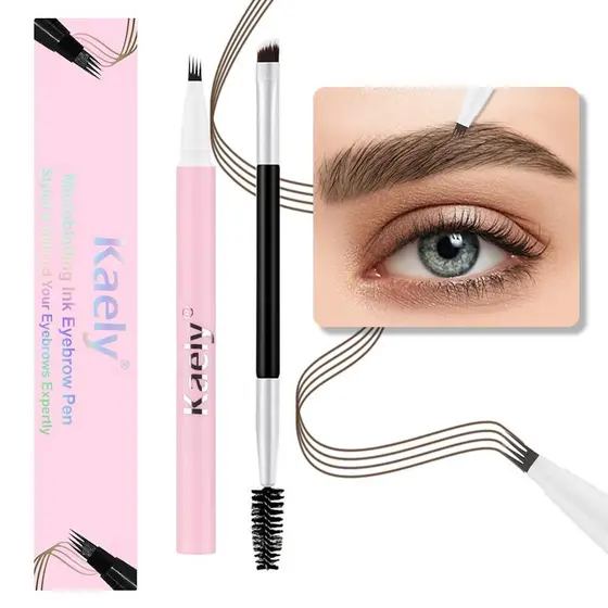 evpct 1 Peça Caneta de Contorno de Sobrancelhas Microblading Mágica Marrom Escuro, com 4 Pontas de Pincel Micro-Garfo pa