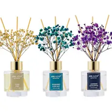 Conjunto de 3 Difusores de Óleo Essencial Airkeep, com aromas de Névoa de Oceano e Linho Limpo e Sal Marinho, Lavanda e 
