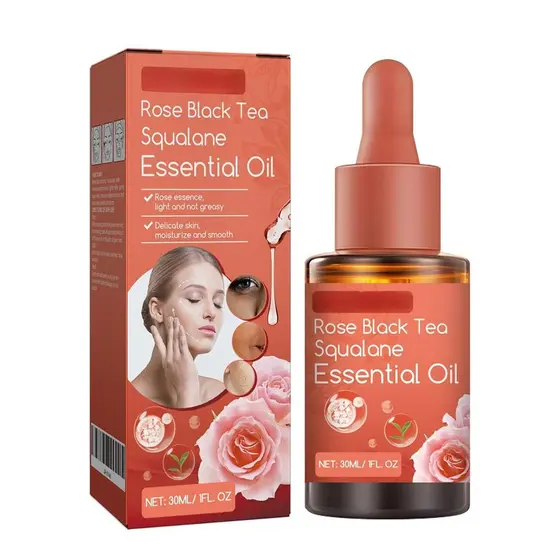 Óleo Essencial de Squalane com Chá Preto de Rosa, Óleo Facial de Squalane e Rosa, Óleo Facial Hidratante, Antienvelhecim