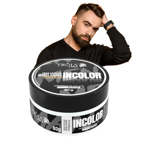 Cera Modeladora Incolor 80g Tróia Hair – Alta Fixação, Efeito Brilho e Sem Resíduos Visíveis