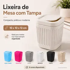 Lixeira de Mesa com Tampa Basculante | Mini Lixeira Organizadora para Escritório, Quarto, Banheiro