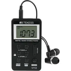 Rádio de bolso Retekess V112 AM FM, rádio digital com fone de ouvido, bateria recarregável com display LCD para caminhad