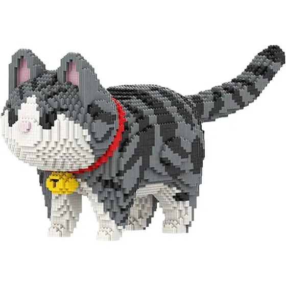 HONLANCH Conjunto de Blocos de Construção Micro de Gato Cinza Listrado com Sino (8000 Peças) Presente para Adultos e Cri