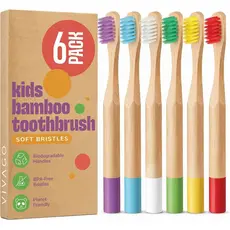 Escova de Dentes Infantil VIVAGO com Cerdas Macias, Pacote com 6 - Escova de Dentes para Crianças com Cabos Coloridos de