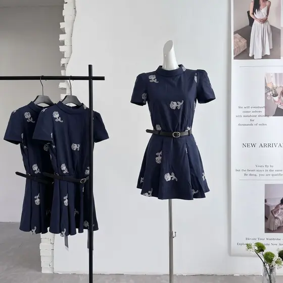 Retro temperamento High-End vestido verão novo estilo de cintura estreita mais magro olhar estilo Preppy manga curta sai