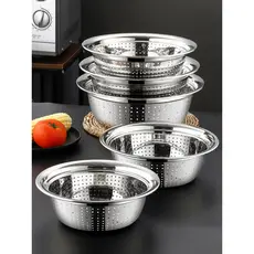 Bacia de drenagem de aço inoxidável Lavatório de vegetais Bacia de filtro Cesta de drenagem de cozinha redonda grande Fi