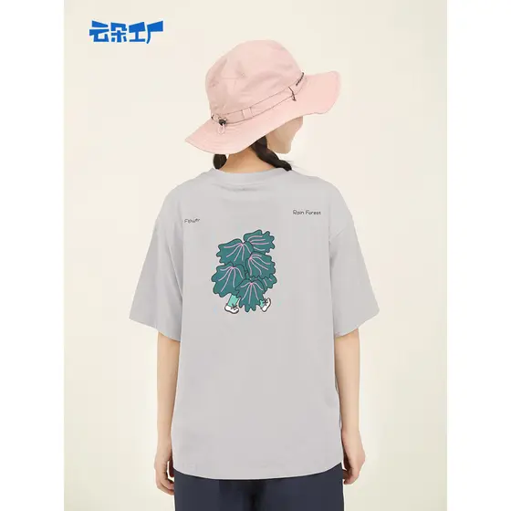Nuvem fábrica flor acadêmico impresso manga curta camiseta feminina verão novo estilo solto Casual em torno do pescoço t