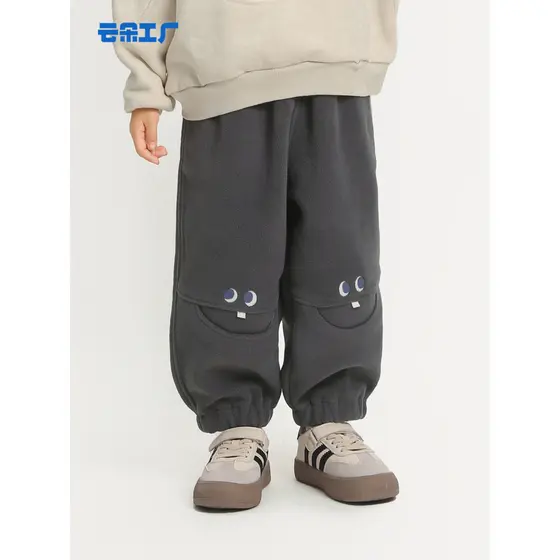 Nuvem fábrica semente Smiley Face Sweatpants crianças outono inverno velo-calças de lã quente @-