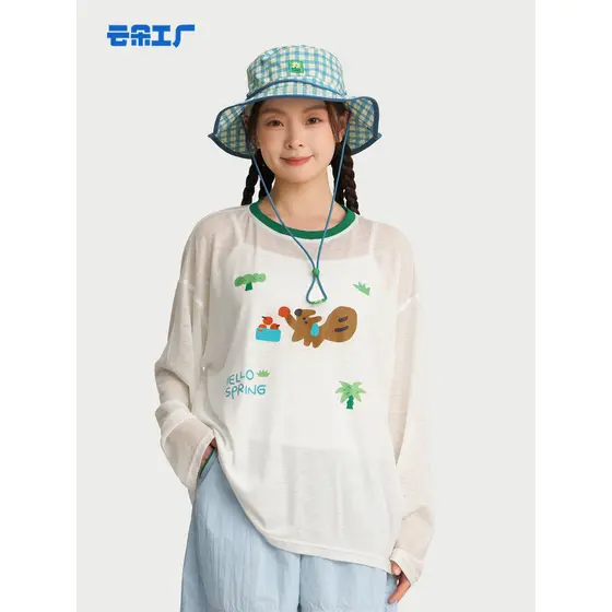 Nuvem fábrica flor acadêmico em torno do pescoço pára-sol camiseta feminina verão leve respirável blusa estilo preguiços