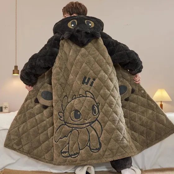 Pijama acolchoado de lã Coral masculino inverno três camadas forro de lã engrossado inverno manter quente pode sair outo