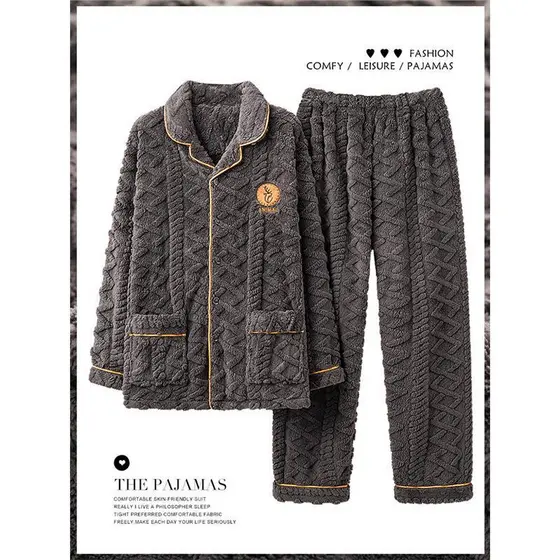 2025 novo estilo Coral velo pijamas masculino outono inverno tamanho grande forro de lã engrossado inverno quente roupas