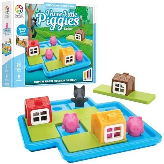 SmartGames Three Little Piggies – Jogo De Quebra-Cabeça Lógico Pré-Escolar Com 48 Desafios E Livro De Histórias Educacio