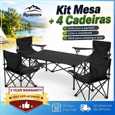 Kit Mesa Dobrável com 4 Cadeiras Camping Portátil para Praia Churrasco Piquenique Área Externa Mesa e Cadeiras Dobráveis