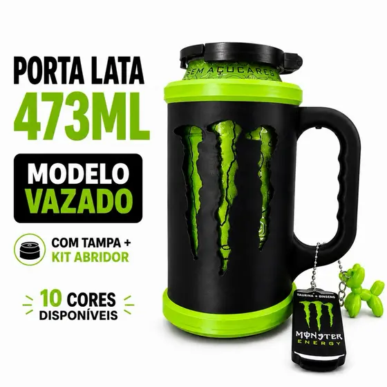 Porta Lata Monster 473ml com Alça + Tampa e Abridor