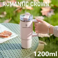 ROMANTIC CROWN Copo Térmico Inox Portátil 1200ml/600ml/1.2L Garrafa Térmica Inoxidável com Tampa e Canudo
