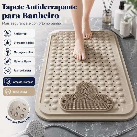 Tapete Antiderrapante Para Banheiro 80x50 70x40 Com Drenagem Massageador Box Chuveiro Piso Molhado Casa