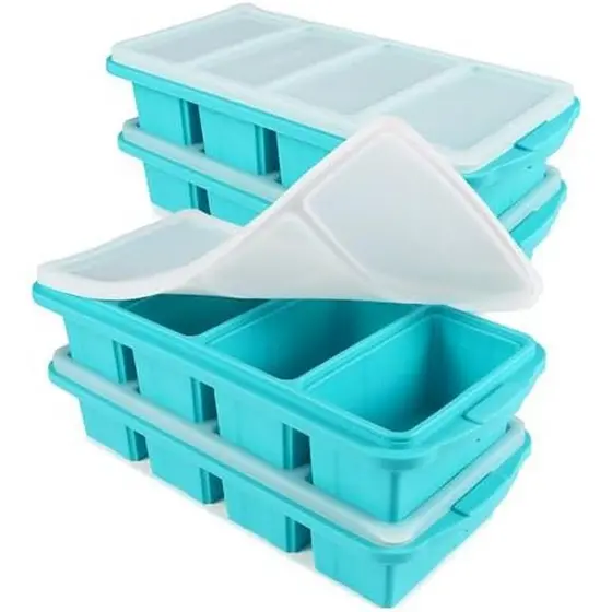 Bandeja De Freezer De Silicone Ztomine Com Tampa Hermética , 4 Cavidades , Molde Grande De Armazenamento De Alimentos De