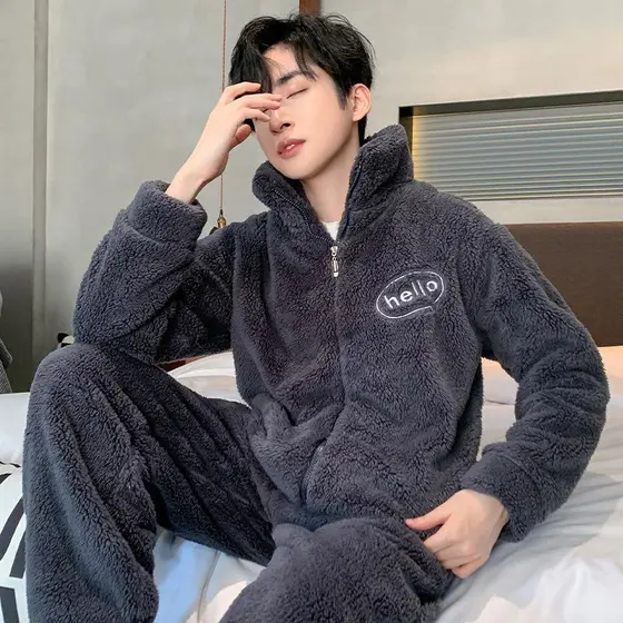[qxvbwjv Pronto Estoque Envio Imediato] Pijama Masculino Estilo Inverno Masculino Coral Fleece Plus Fleece Engrossado 20
