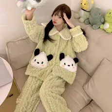 [qxvbwjv Estoque pronto Envio imediato] Pijama de desenho animado feminino Coral Fleece outono inverno 2024 Novo estilo