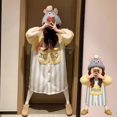[qxvbwjv Estoque pronto Envio imediato] Pijama fofo de lã Coral para cozinhar Rat King Pijama feminino de inverno tamanh