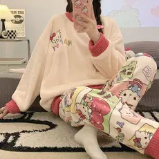 [qxvbwjv Estoque pronto Envio imediato] Outono Inverno Dias Coral Fleece Plus Fleece Engrossado Plus Size Conjunto de pi