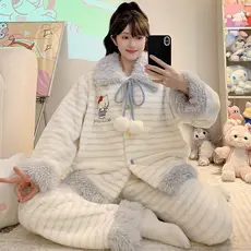 [qxvbwjv Estoque pronto Envio imediato] Pijama de flanela feminino outono inverno novo estilo fofo desenho animado forro