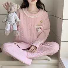 [qxvbwjv Estoque pronto Envio imediato] Pijama intercamada de algodão ar feminino outono inverno estilo princesa desenho