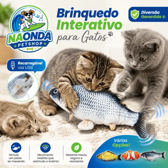 Brinquedo Peixe Que Bate Cauda Interativo Gato Cor Sortida - Envio Imediato